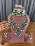 Luxury Bridal Kundan and Polki Jewellery Set with Mint Green Stones Choker Necklace and Earrings