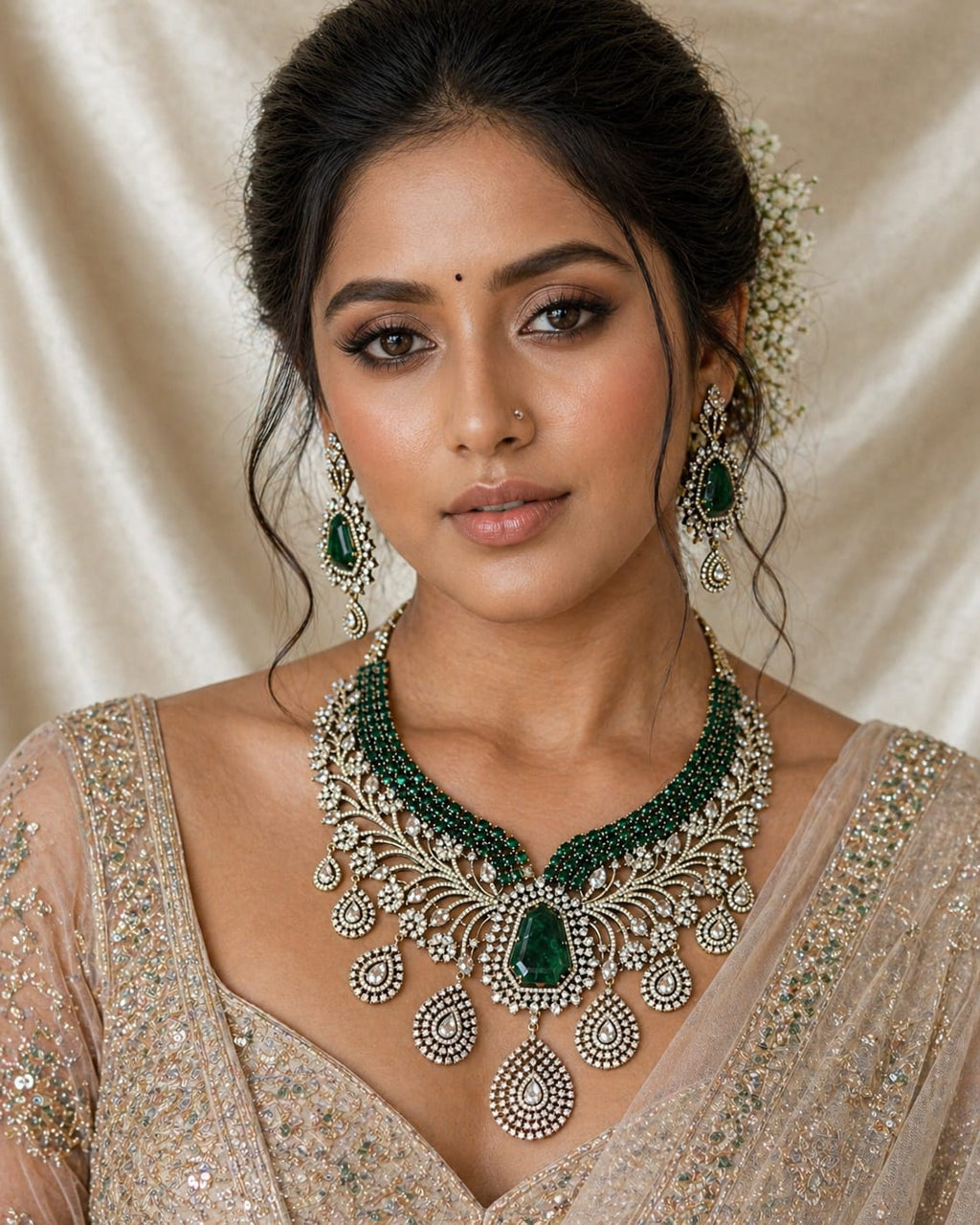 Emerald green kundan polki bridal necklace set India
