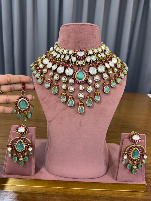 Bold Emerald-Ruby Kundan Polki Choker Set - Kundan Polki Bridal Jewellery by Ganesh Kundan & Polki
