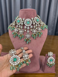 Green Bridal Kundan & Polki Choker Jewellery Set with Earrings