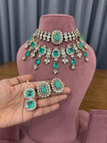 Emerald green bridal Kundan Polki choker jewellery set with earrings