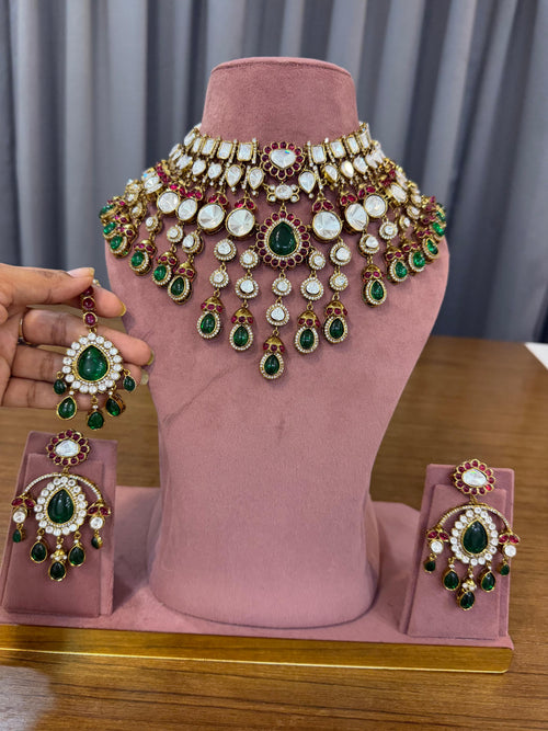 Bold Ruby-Emerald Kundan Polki Choker Set - Kundan Polki Bridal Jewellery by Ganesh Kundan & Polki